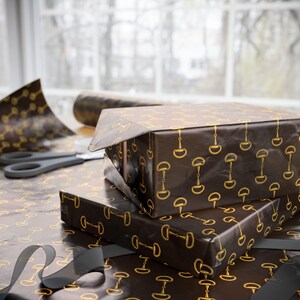 Luxury Equestrian Wrapping Paper Gold Snaffle Bit Pattern Brown & Gold Gift Wrap Horse Lover Gift Wrap Classic Preppy Equestrian Style image 9