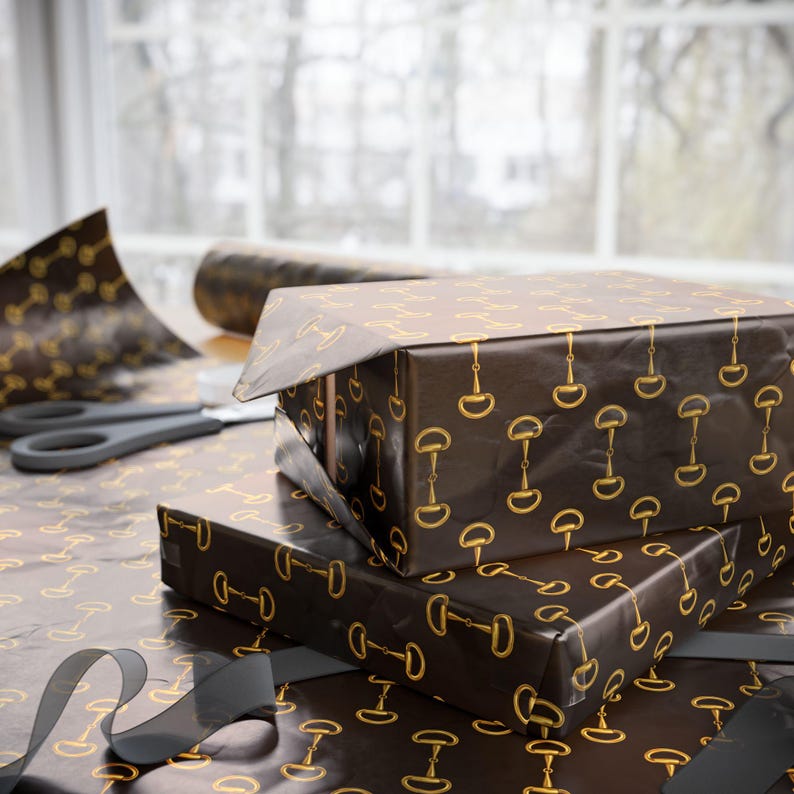 Luxury Equestrian Wrapping Paper Gold Snaffle Bit Pattern Brown & Gold Gift Wrap Horse Lover Gift Wrap Classic Preppy Equestrian Style image 9