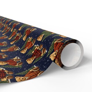 Classic Cabin Christmas Wrapping Paper | Cozy Teddy Bear Gift Wrap | Vintage Winter Lodge Gift Wrap | Preppy Holiday Wrapping Paper image 4