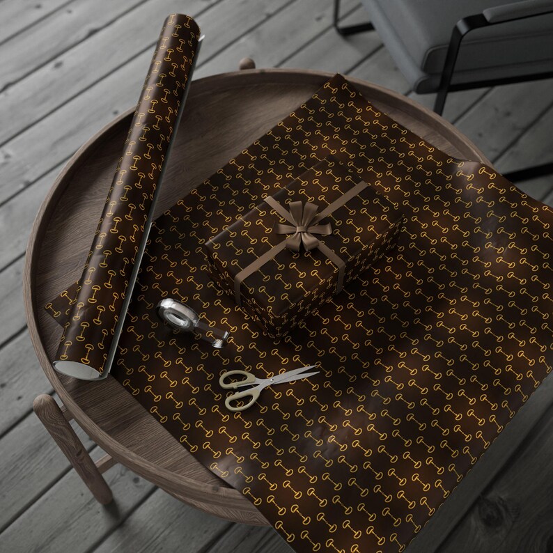 Luxury Equestrian Wrapping Paper Gold Snaffle Bit Pattern Brown & Gold Gift Wrap Horse Lover Gift Wrap Classic Preppy Equestrian Style image 7
