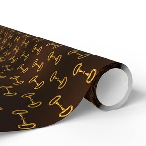 Luxury Equestrian Wrapping Paper Gold Snaffle Bit Pattern Brown & Gold Gift Wrap Horse Lover Gift Wrap Classic Preppy Equestrian Style image 5