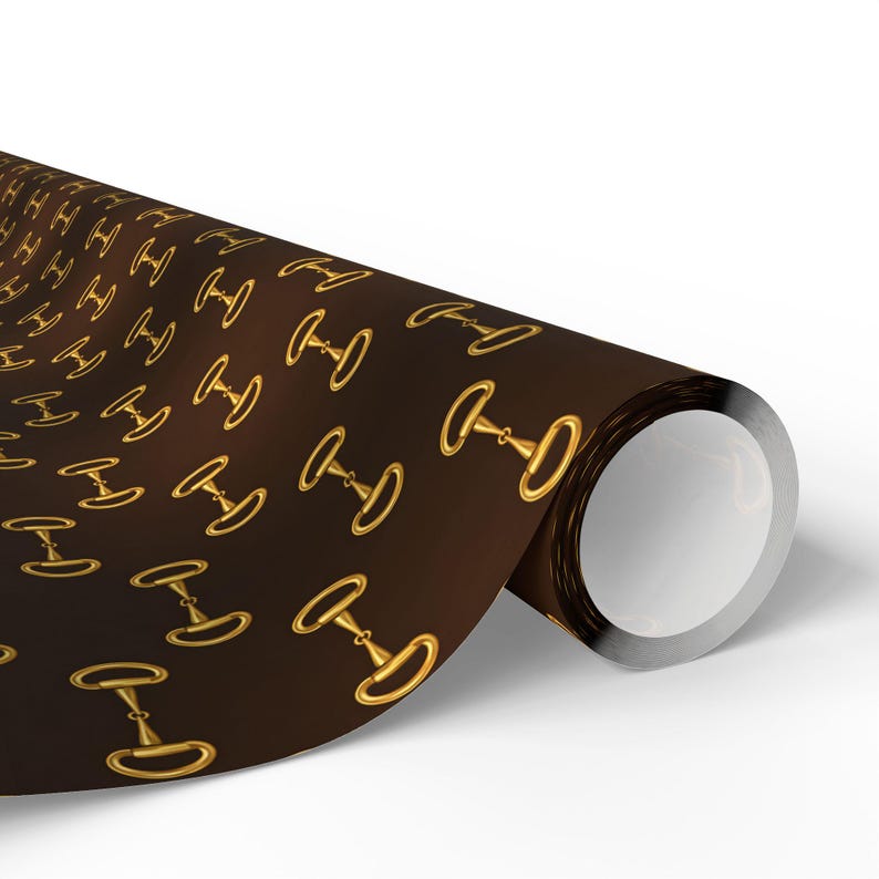 Luxury Equestrian Wrapping Paper Gold Snaffle Bit Pattern Brown & Gold Gift Wrap Horse Lover Gift Wrap Classic Preppy Equestrian Style image 5