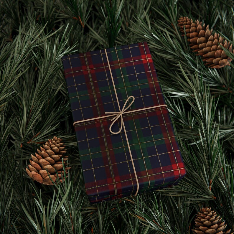 Classic Tartan Plaid Wrapping Paper | Vintage Preppy Gift Wrap | Navy Red Green Check Holiday Paper | Timeless Heritage Style image 4