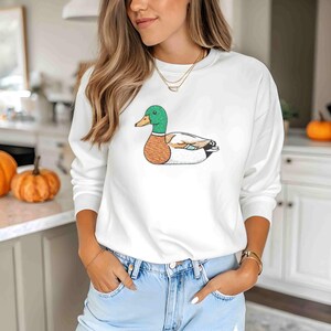 Embroidered Mallard Duck Sweatshirt: Nature Lover Crewneck