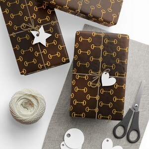 Luxury Equestrian Wrapping Paper Gold Snaffle Bit Pattern Brown & Gold Gift Wrap Horse Lover Gift Wrap Classic Preppy Equestrian Style image 6