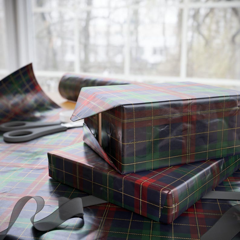 Classic Tartan Plaid Wrapping Paper | Vintage Preppy Gift Wrap | Navy Red Green Check Holiday Paper | Timeless Heritage Style image 9