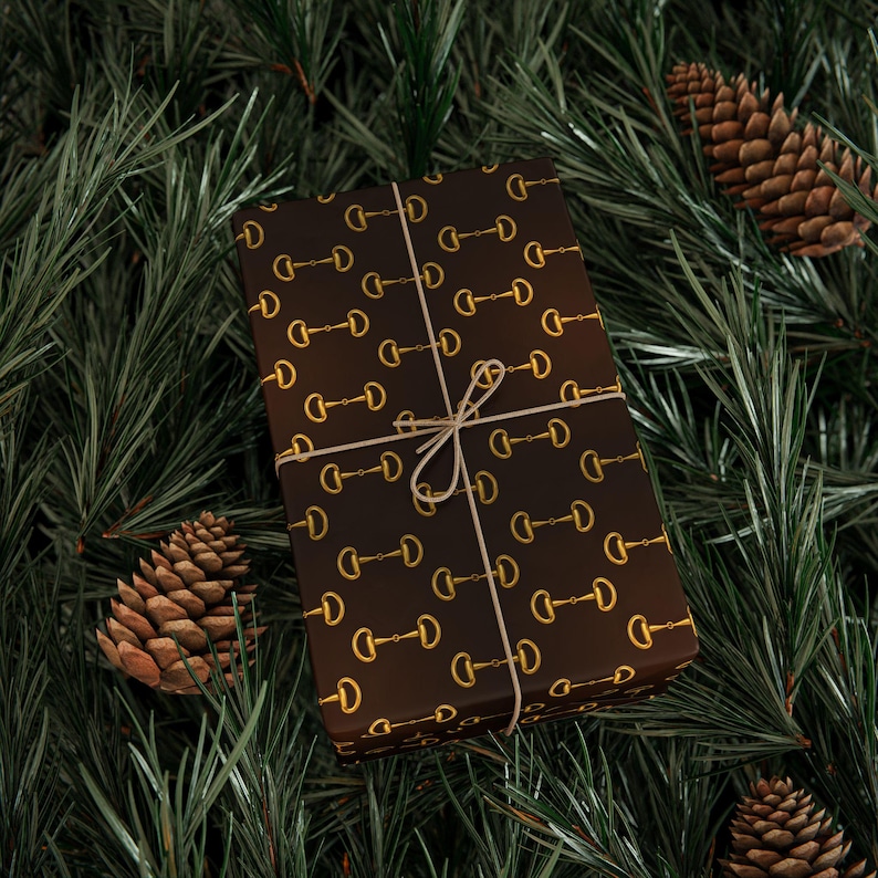 Luxury Equestrian Wrapping Paper Gold Snaffle Bit Pattern Brown & Gold Gift Wrap Horse Lover Gift Wrap Classic Preppy Equestrian Style image 8