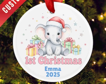 Babys First Christmas Bauble Elephant Ornament | Personalized 1st Christmas Baby Gift | Newborn Holiday Tree Decoration
