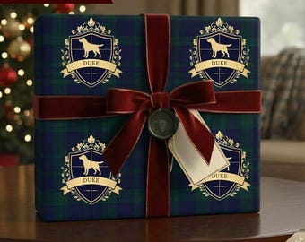 Personalized Dog Wrapping Paper, Custom Pet Name Gift Wrap, Dog Lover Christmas Gift, Luxury Tartan Pet Paper