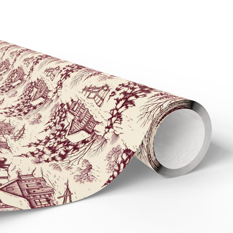 Log Pattern Wrapping Paper Vintage Cabin Toile Wrapping Paper, Rustic Winter Lodge Gift Wrap ...