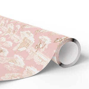 Luxury Pink Equestrian Toile Wrapping Paper, Winter Horse Rider Gift Wrap, Vintage Farmhouse Christmas Paper, Elegant Country Holiday Decor image 3