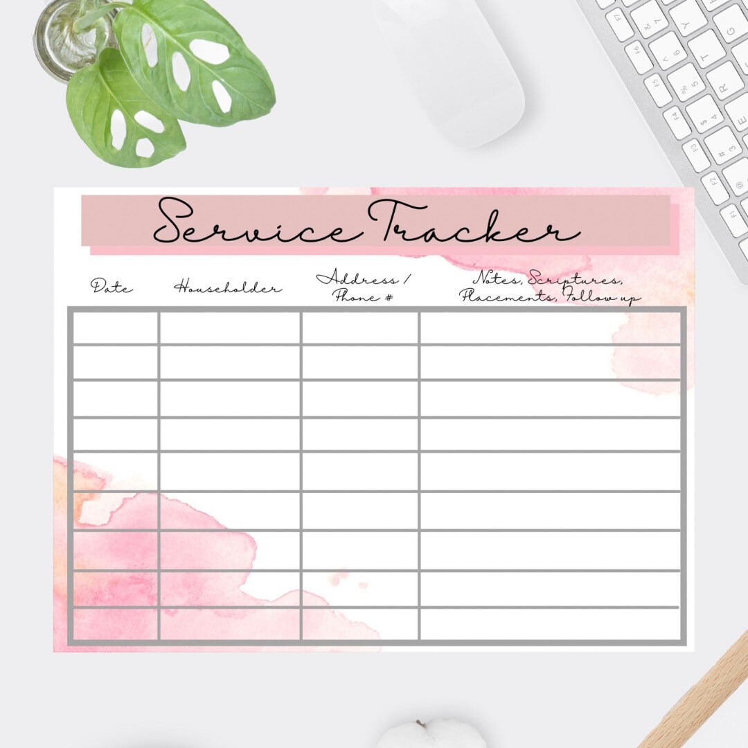 JW Service tracker printable, service record, letter writing tracker, telephone witnessing tracker, service record, phone witnessing record