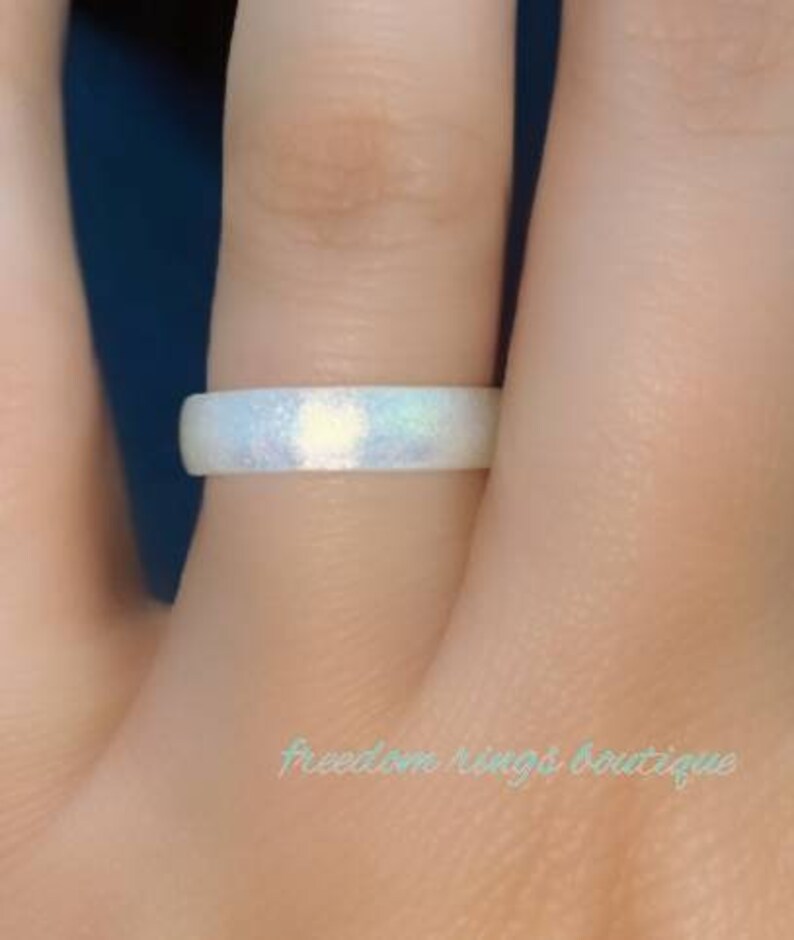 Iridescent Opal and White Pearl Silicone Wedding Bands for Etsy