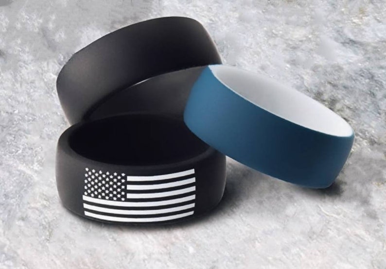 American Flag Ring Sizes 7-13 Silicone Wedding Band for Men and Women