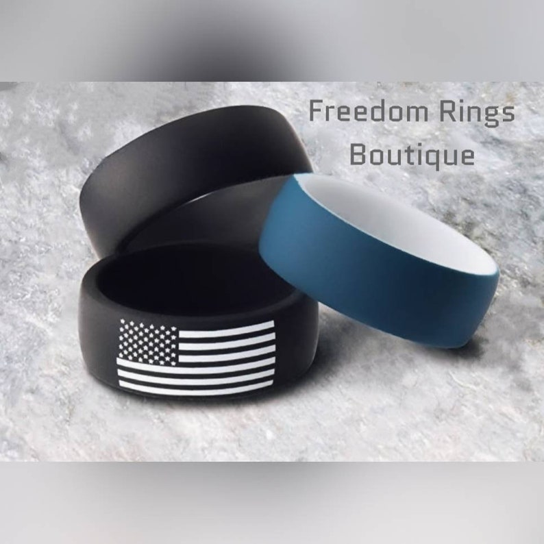 American Flag Ring Sizes 7-13 Silicone Wedding Band for Men and Women
