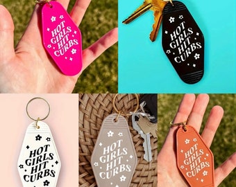 Hot Girls Hit Curbs Vintage Motel Keychain, Trendy Hotel Keychain