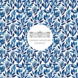 Printable Dollhouse Watercolor Blue Leaf Wallpaper 1:12 Download Printable A4 - A3 - 8.5&quot; X 11&quot; - 11&quot; X 17&quot;- Dolls House Decor Accessories