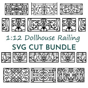 Dollhouse Railing SVG File Format Compatible Cricut Cutting Machine Laser Cutter Miniature Design Bundle Scale Model Decorative Balcony 1:12