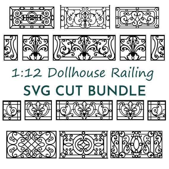 Dollhouse Railing SVG File Format Compatible Cricut Cutting Machine Laser Cutter Miniature Design Bundle Scale Model Decorative Balcony 1:12