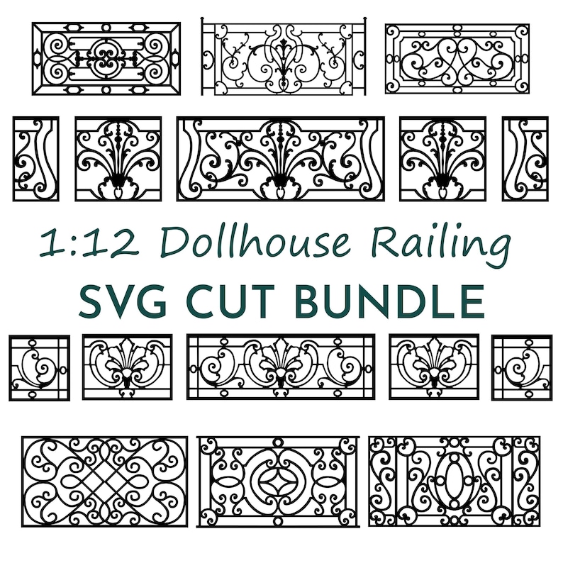 Dollhouse Railing SVG File Format Compatible Cricut Cutting Machine Laser Cutter Miniature Design Bundle Scale Model Decorative Balcony 1:12 image 1