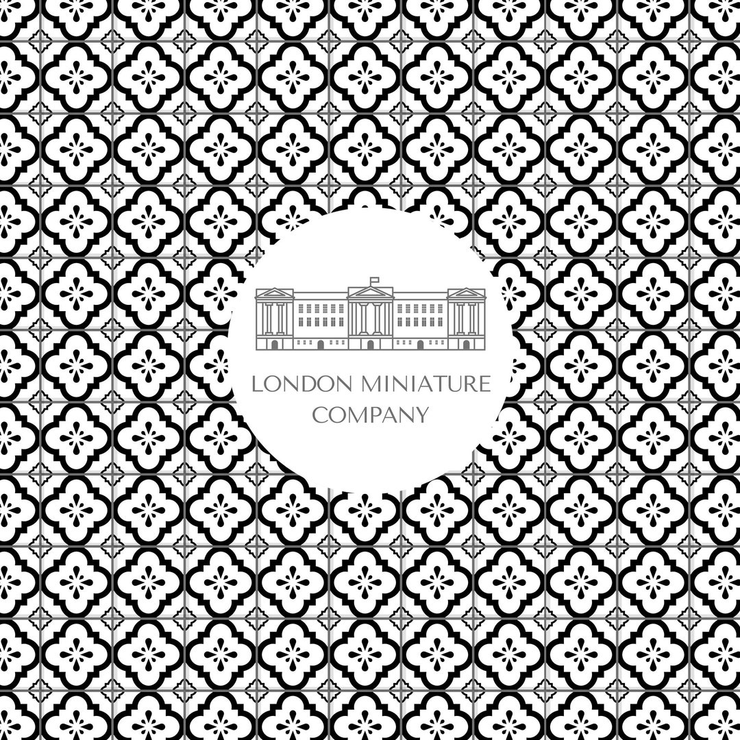 Printable Dollhouse Flooring 1:12 Black &amp; White Floral Terracotta Tile ...