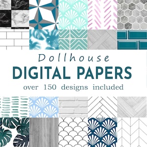 Digital Paper Mega Bundle - Dollhouse Wallpaper Tiles Flooring - Scrapbook Papers Digital Background - Printable paper 150 designs included