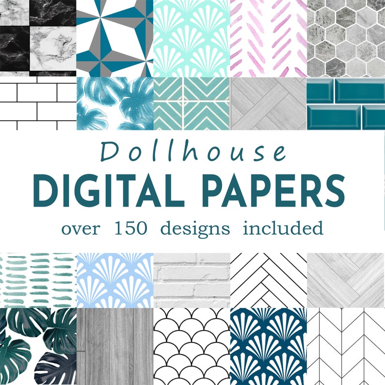 Digital Paper Mega Bundle - Dollhouse Wallpaper Tiles Flooring ...