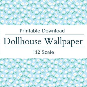 Dollhouse Miniature Wallpaper Baby Blue Flower Mid-century Flower Printable Doll House 1:12 Scale Miniature Decor Seamless Pattern Scrapbook