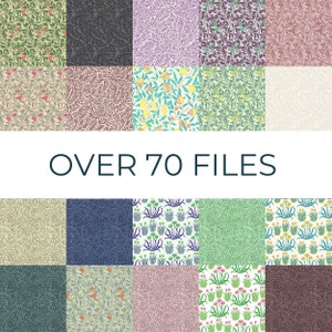 May include: A collection of over 70 digital files featuring various floral and geometric patterns. The patterns are in a variety of colors, including green, blue, pink, and yellow. The patterns are perfect for use in crafting, scrapbooking, and other creative projects.