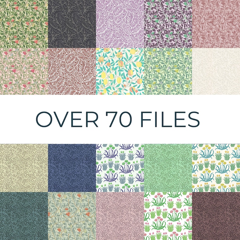 May include: A collection of over 70 digital files featuring various floral and geometric patterns. The patterns are in a variety of colors, including green, blue, pink, and yellow. The patterns are perfect for use in crafting, scrapbooking, and other creative projects.