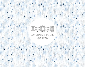 Papier peint maison de poupée imprimable fleurs bleues abstraites à l'échelle 1:12, téléchargement imprimable A4 - A3 - 8,5 x 11 pouces - 11 x 17 pouces - accessoires de décoration pour maisons de poupées