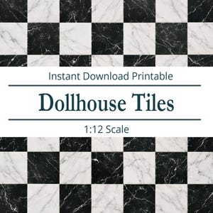 Miniature Marble Tiles Dollhouse Interior Checkerboard Pattern Printable Decoration Digital Black White Design Scale Printable File