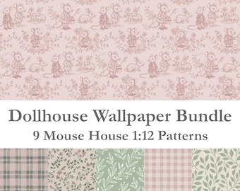 Dollhouse Wallpaper Mouse Maileg Bundle Curated Dolls House Room Decor IKEA Flisat Insert Seamless Pattern Printable Digital Download JPG