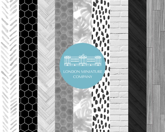 Printable Dollhouse Bundle Black &amp; White Wallpaper Tiles - Etsy