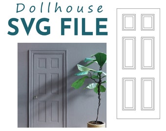 Porta della casa delle bambole SVG in scala 1:12. File digitale per porta a sei pannelli in miniatura per Cricut.