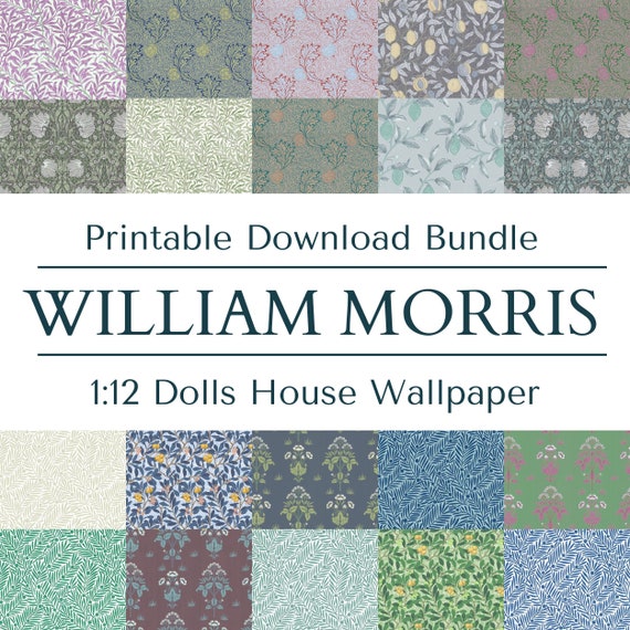 William Morris Dollhouse Wallpaper Bundle 1:12 Miniature, Printable Dolls House Decor, 10 Designs Seamless Pattern Scrapbook Digital Paper