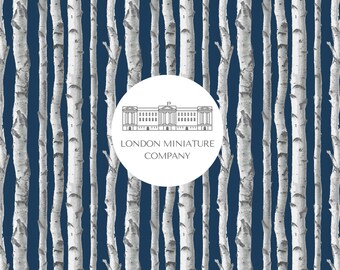 Printable Dollhouse Dark Blue Birch Tree Wallpaper 1:12 Download Printable A4 - A3 - 8.5" X 11" - 11" X 17"- Dolls House Decor Accessories