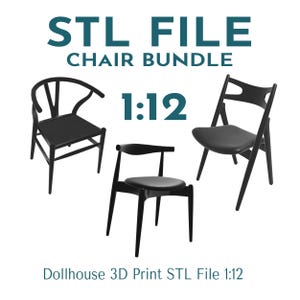 Dollhouse Modern Chair 3D Print File, 1:12 Scale Danish Furniture File, Mid Century Miniature Dining Chair, 3D Printing, Doll House Decor