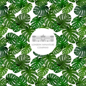 Printable Dollhouse Wallpaper 1:12  Green and White Monstera Leaf - Instant Download A4 - A3 - 8.5&quot; X 11&quot; - 11&quot; X 17&quot;- Printable Miniature