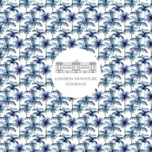 Dollhouse Wallpaper Blue Palm Botanical,  1:12 Download Printable A4 - A3 - 8.5&quot; X 11&quot; - 11&quot; X 17&quot; Sheets, Dolls House Decor Accessories