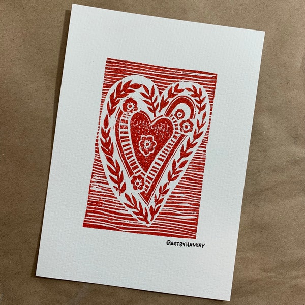 Wreath Heart - Linoleum Print