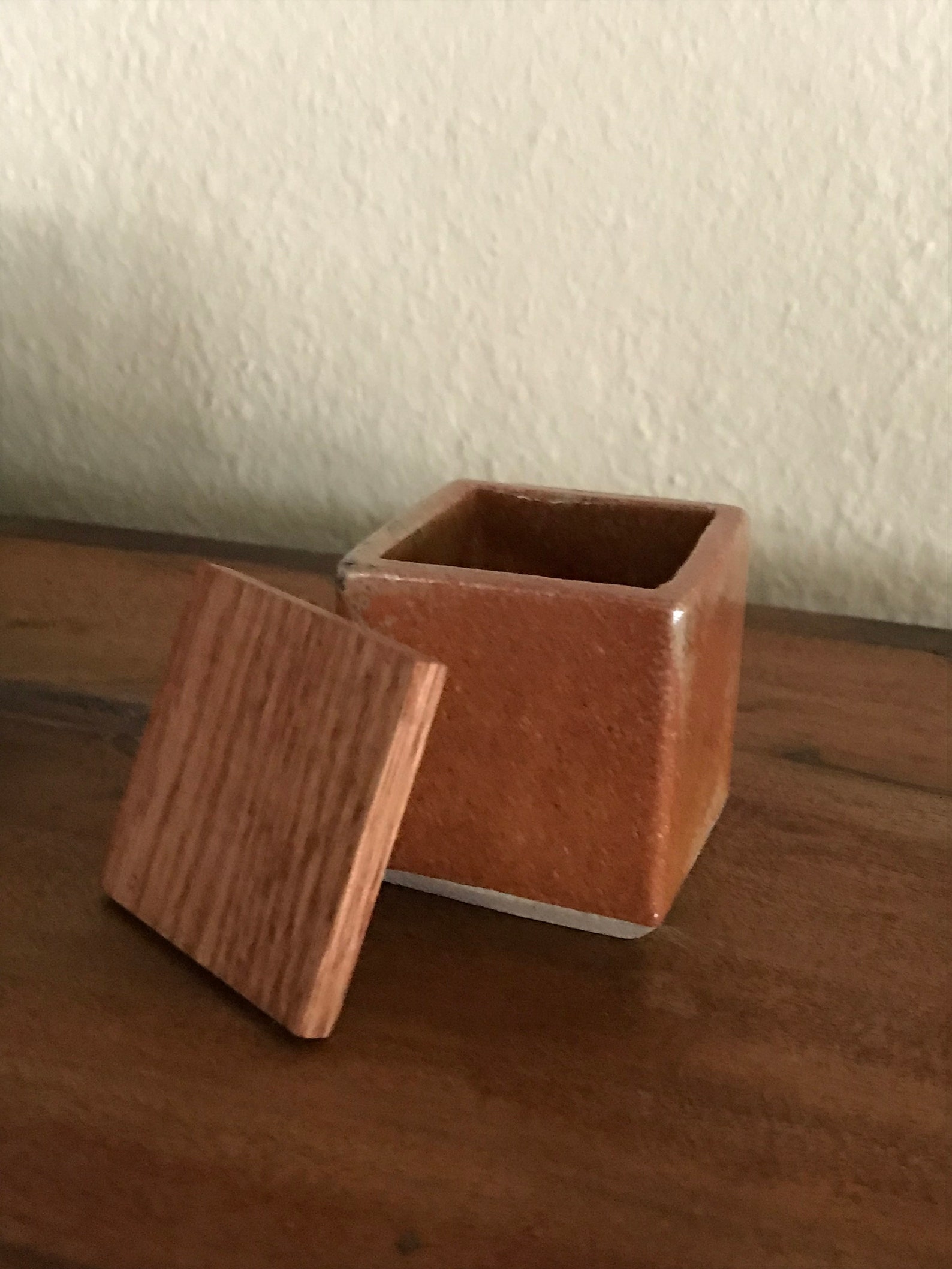 Ceramic Salt Cellar With Maple Stained Oak Lid Etsy