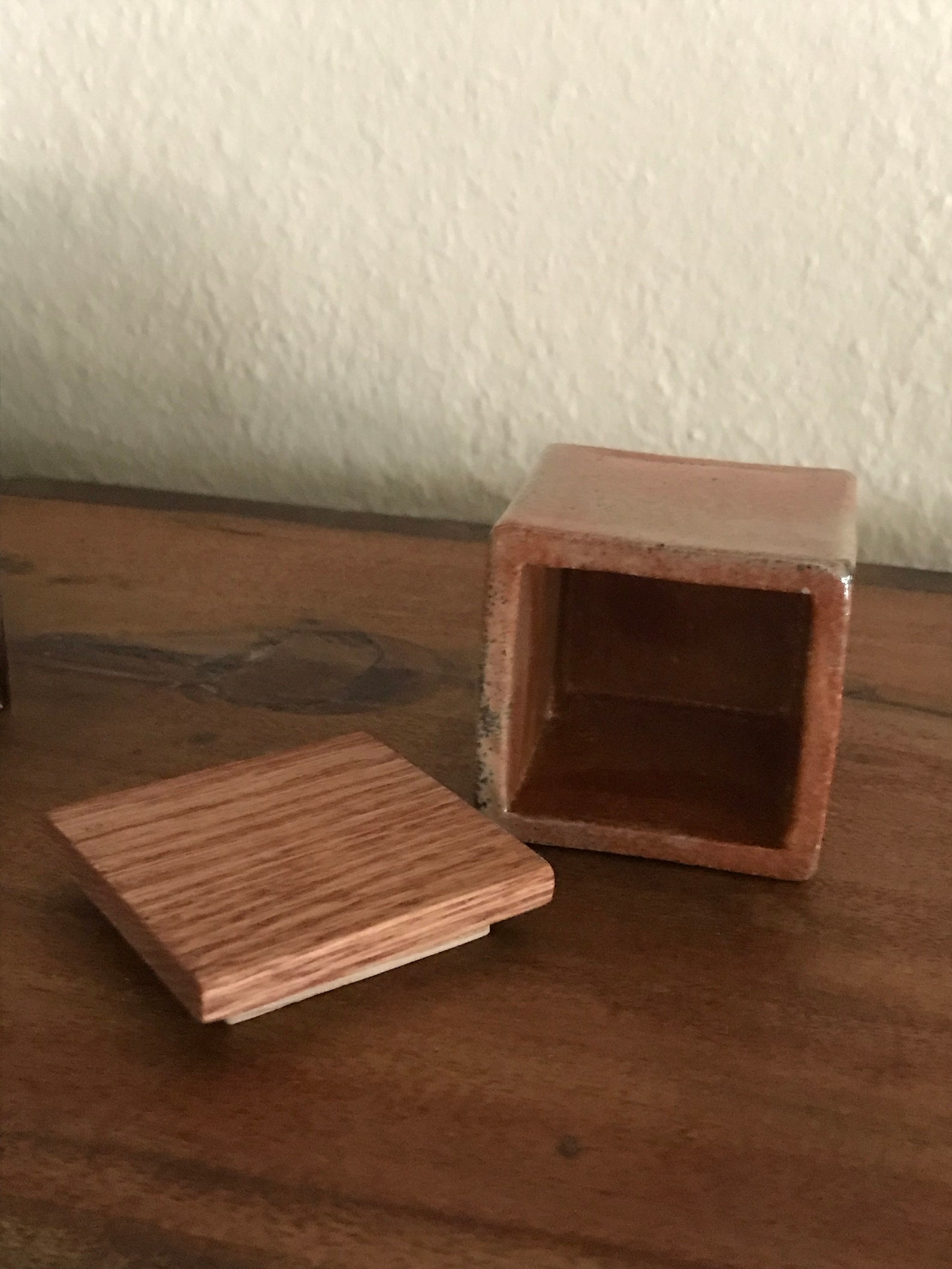 Ceramic Salt Cellar With Maple Stained Oak Lid Etsy