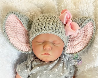 Elephant Ear Beanie Crochet Pattern PDF; Newborn