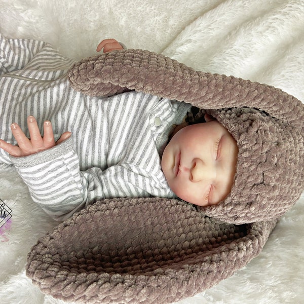 Velvet Bunny Ear Beanie Crochet Pattern PDF; Newborn