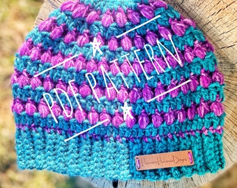 Messy Bun Bubble Beanie; Crochet PDF Pattern ONLY, Crochet