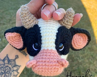 Cow Head Keychain Crochet Pattern; 2 spot face Pattern Extension; PDF Digital File ONLY