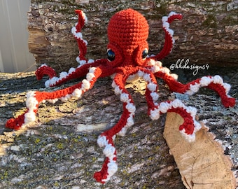 FINISHED ITEM- 12” Acrylic Burnt Orange & Ivory Crochet Octopus Plushie