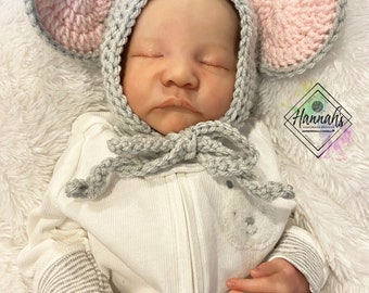 Mouse Ear Bonnet Crochet Pattern PDF; Newborn