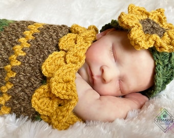 Sunflower Cocoon Headband Set Crochet Pattern PDF